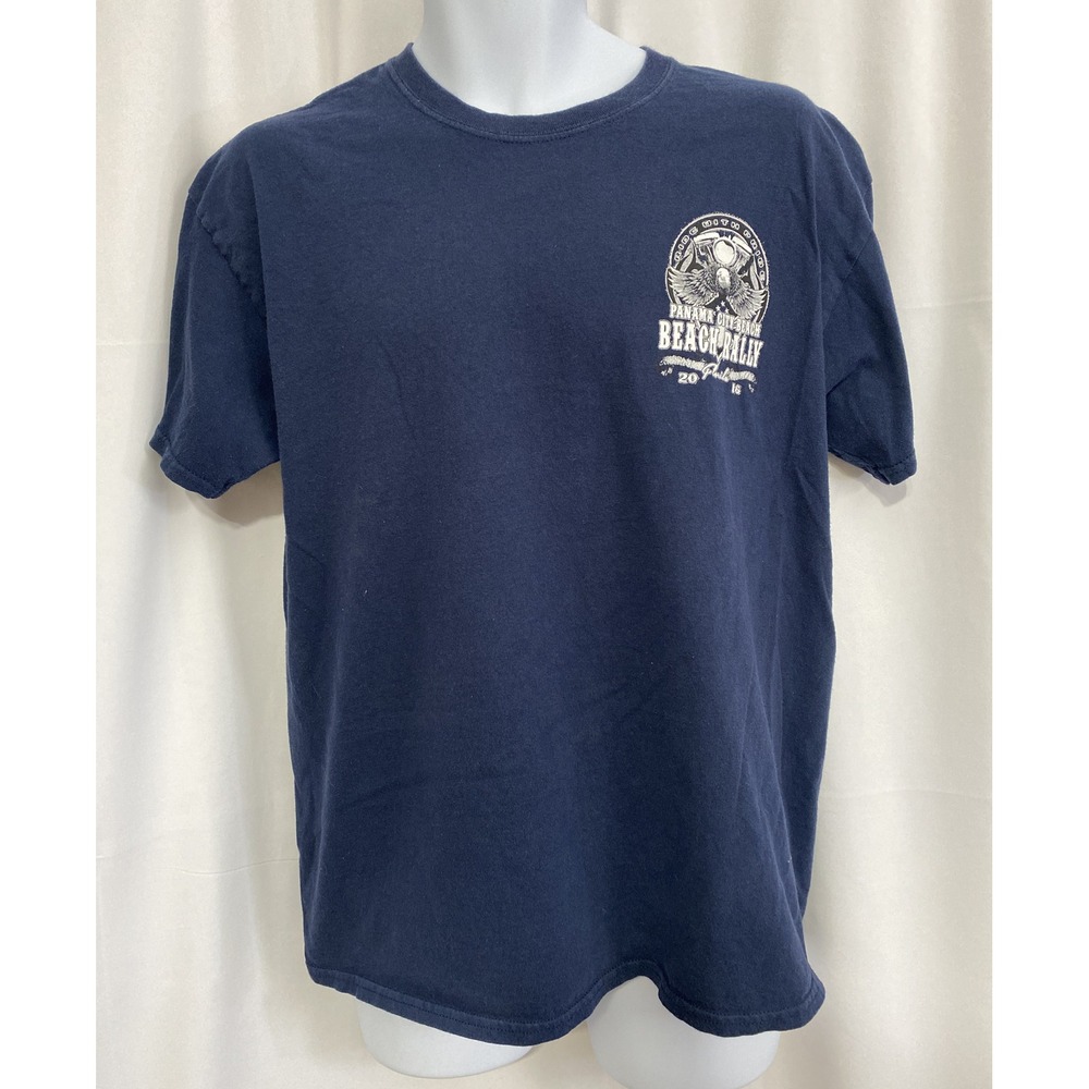 Gildan T-Shirt Mens Large Navy Blue Excellent Panama City Beach Rally 2016 Biker